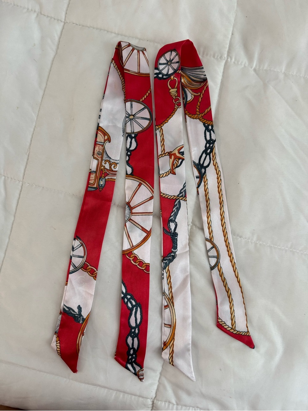 Silk Scarf Twilly - Red & White Chain Print